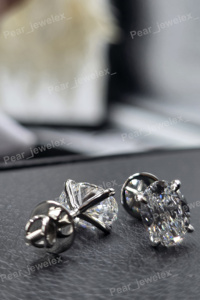 Oval Cut Diamond <b>Screw</b> Back Stud <b>Earrings</b> 925 Silver Claw Setting Classic Women's Engagement Jewelry - Product Image 5
