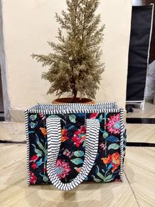 Sac fourre-tout matelassé en coton à motifs floraux pour femme, style bohème, avec fermeture éclair, sac à bandoulière, broderies, pour la plage, le shopping, les voyages, usage quotidien, Inde - Product Image 5