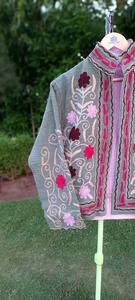 Chaqueta Blusón de Algodón con Bordado Floral a Mano para Mujer, Cuello Alto, Manga Larga, Transpirable, Ecológica, para Invierno - Product Image 4