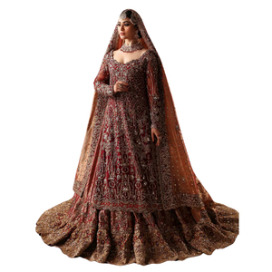 Robe de mariée maxi Lehnga lourde avec volants, broderie de cristaux et pierres perlées, travail manuel pour la mariée - Product Image 1