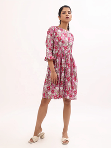 Vestido Midi Rosa bordado de mujer con mangas regulares para fiesta - Product Image 3