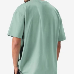 T-shirt pour homme en vert menthe uni, col rond, coupe ample, manches courtes, respirant, décontracté, pour l'été - Product Image 2