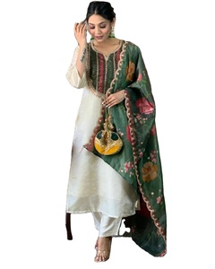 Sari de Seda con Bordado de Alta Calidad y Encaje, Estilo Étnico Indio-Pakistaní, Color Increíble + Blusa, Color Impresionante - Product Image 1