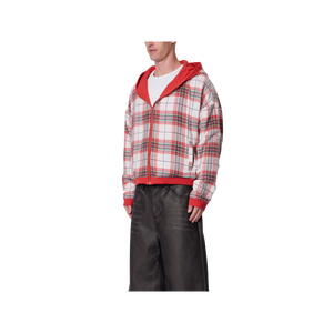 Sweat-shirt à capuche zippé surdimensionné pour homme, rouge uni, en molleton de coton, décontracté, coupe classique, tricoté, pour l'automne - Product Image 4