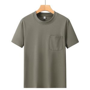 เสื้อยืดผู้ชาย OEM 230 กรัม ผ้าสองเส้น หนานุ่ม แขนสั้น มีกระเป๋า ทรงหลวม สีพื้น ผ้าฝ้ายลำลอง สกรีนโลโก้ได้ เสื้อยืดผู้ชาย - Product Image 5