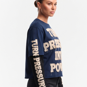 Women's Vintage Loose Double Layer Long Sleeve T-Shirt 100% Cotton Distressed Embroidery - Product Image 5