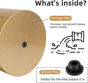 กระถางต้นไม้โลหะพร้อมรูระบายน้ำ กระถางแบบดั้งเดิมสำหรับปลูกต้นไม้ในร่มและกลางแจ้ง สำหรับตกแต่งโต๊ะ สีทองขัดเงา ทนทาน - Product Image 3