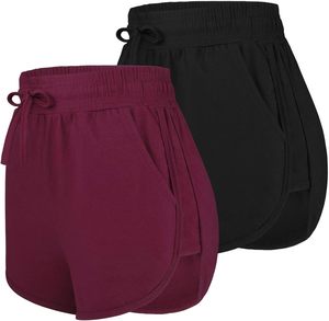 Nouveaux shorts tricotés unis pour femme, taille mi-haute, avec cordon de serrage et poches, coupe décontractée, séchage rapide, écologiques, infroissables et élastiques - Product Image 3