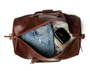 กระเป๋าหนังวัวแท้แบบดัฟเฟิล สำหรับเดินทาง ท่องเที่ยวสุดสัปดาห์ น้ำหนักเบา พกพาสะดวก สไตล์วินเทจ แฟชั่น ซิป จุของได้เยอะ - Product Image 6