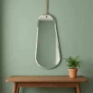 Minimalist Oval <b>Wall</b> <b>Mirror</b> Metal Frame Decorative Glass Surface <b>Hanging</b> Design For Living Room Bathroom Use Beveled <b>Mirror</b> - Product Image 1