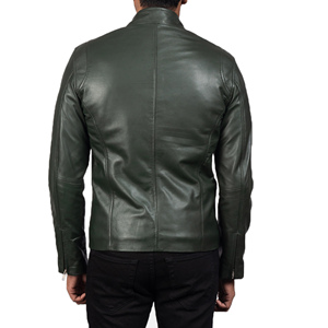 Green Coated Genuine Leather <b>Jacket</b> with Stand Collar Custom Design Pure Real Leather Autumn Fashion Plus Size Men's Zipper - Product Image 4