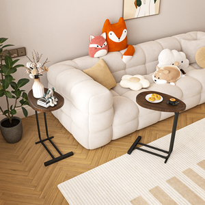 <b>C</b> Shaped Wood Nightstand with Metal Frame for Sofa or Bedside Couch Side <b>Table</b> with Slide - Product Image 6