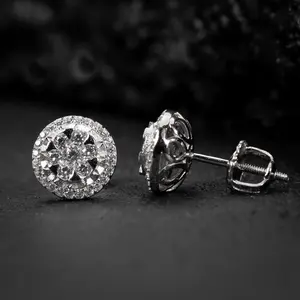 Pendientes de tuerca TISHYA DIAMOND de moissanita con corte redondo, chapados en oro blanco, plata de ley 925, estilo hip hop, con engaste de garra elegante y circonitas. - Product Image 2