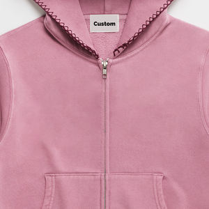 Sweat à capuche court en molleton doux, imprimé et brodé sur mesure (OEM/ODM), avec surpiqûres contrastées, 100% coton, hiver - Product Image 6