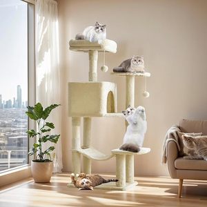 Arbre à chat, tour d'escalade pour chat avec poteaux à gratter en sisal naturel, hamac, condo pour animaux de compagnie pour chats d'intérieur et chatons - Product Image 1
