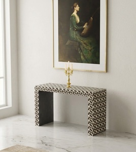 Console décorative moderne en bois massif avec base ouverte pour entrée et salon - Product Image 1