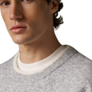 Pull en maille gris à col rond avec bordure contrastée, doux, confortable, ajusté, léger, pour un usage décontracté - Product Image 4