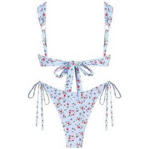 Conjunto de Bikini de Dos Piezas para Mujer, Talla Grande, Hombros Descubiertos, Top Bandeau Elástico de Spandex/Poliéster, Braguita con Lazos Laterales, Ropa de Playa - Product Image 2
