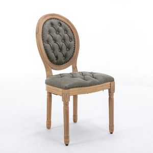 Sedia da Pranzo in Legno Massello Stile Francese con Decorazione Antica Dipinta a Mano, Fibbia e Finitura in Pelle Artificiale PU con Borchie - Product Image 3