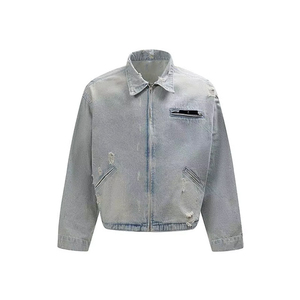 BASRA SPORTS Veste en jean bleu clair pour homme, style vintage décontracté, boutonnée, en coton, manches longues, coupe ample, pour l'hiver, personnalisable OEM ODM - Product Image 3