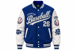 Custom Club Baseball Bomber <b>Jacket</b> <b>Men</b> Blue <b>White</b> Embroidered Patch Design MVP All Star 26 Front Logo Preppy Style Winter Thin - Product Image 2