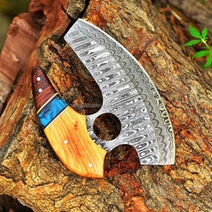 Damascus Stainless Steel Traditional Full Tang Multi-Purpose Silver Eco-Friendly Sustainable Wood <b>Handle</b> Pizza Cutter <b>Axe</b> Meat - Product Image 1