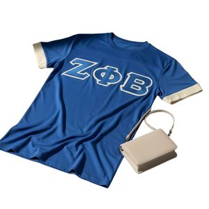 Camiseta Azul de la Hermandad Zeta Phi Beta con Letras Griegas, Ropa Deportiva Casual para Mujer, Cuello Redondo, Corte Elegante - Product Image 3