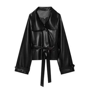 Veste en cuir véritable pour femme, style européen, double boutonnage, doublure en fausse fourrure, respirante et écologique - Product Image 2