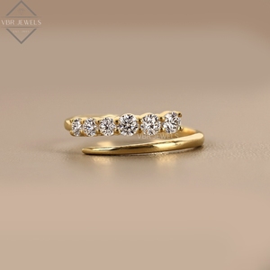 Luxury <b>Open</b> Diamond Wrap <b>Ring</b> Yellow Gold Round Cut Bypass Bridal Wedding Anniversary Jewelry Supplier For Women Gift - Product Image 1