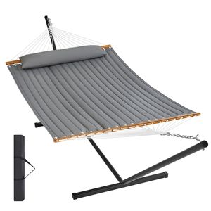 Two-Person Heavy Duty Double <b>Hammock</b> with 480lb Capacity 12 FT Steel Stand Included Portable for Carrying B - Product Image 1