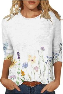Floral Print <b>Sweet</b> Long Breathable Casual Women's 2026 Summer Cotton Blouse <b>Heart</b> Print Off-Shoulder T-Shirt Lace Trim - Product Image 3