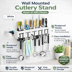 Wall-mounted <b>Storage</b> Organizer <b>Kitchen</b> Knife Spoon Utensils Wall-mounted Holder <b>Rack</b> with Towel Hanger - Product Image 2