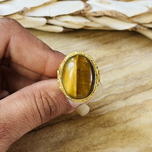 Fashionable High Demand Boho Tiger's Eye <b>Ring</b> Brass <b>Statement</b> <b>Ring</b> Women 18k Gold Plated Filigree Boho Floral Wholesale <b>Ring</b> - Product Image 4