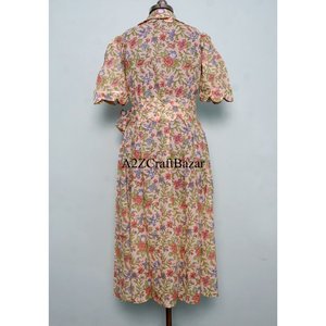 Kangura Women's Modern Sweet Eco-friendly 100% Cotton Floral A-Line Midi Dress V-Neck Short Sleeve Button Decoration Washable - Product Image 6