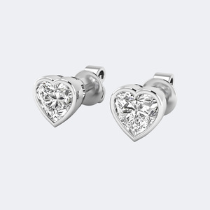 Pendientes de Oro de 9k con Diamante Cultivado en Laboratorio de 1.00CTW, Diseño de Corazón con Bisel - Joyería de Lujo para Mujer - Product Image 5
