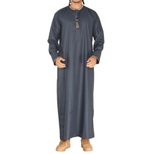 Men Islamic Robe Muslim <b>Kaftan</b> Long Sleeve Neck Solid Color Floor Length Polyester Lightweight Breathable Vintage Casual Dubai - Product Image 1