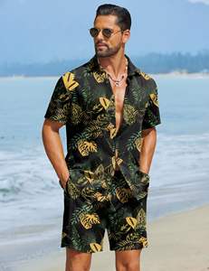 Ensemble classique pour homme, chemise à manches courtes à imprimé floral, short de plage assorti, tenue décontractée estivale colorée, ensemble deux pièces pour homme - Product Image 3