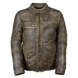 Top Design Men's Genuine Cow Skin Leather Jacket with <b>Stand</b> Collar and Front Logo Custom Colors & High Quality Wholesale - Product Image 1