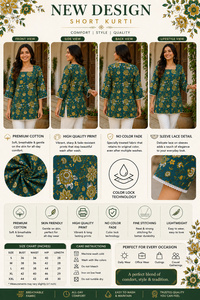 Kurti de Manga Corta con Estampado Floral Natural Dulce, Tejido de Algodón Premium, para Mujer, Jaipur Moda, Túnica Étnica Color Verde Azulado, Ropa Casual de Oficina - Product Image 6