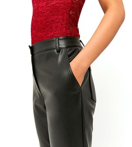 Pantalon d'hiver pour femme en cuir PU de haute qualité, taille mi-haute, coupe droite, couleur unie, imperméable et respirant - Product Image 5