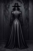 Schwarzes Echtleder-Korsettkleid mit Langem Umhang und Schnürung Vorne, Bodenlange Robe von Eoin Winston Sports, Hergestellt in Pakistan