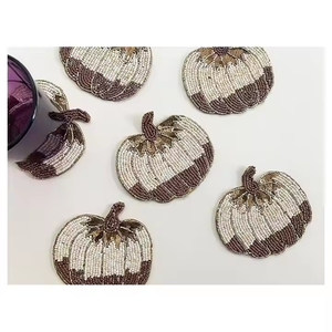 Modern Designer <b>Beaded</b> Glass Cocktail <b>Coasters</b> with Non-Slip Base for Wedding Decor & Home Accent - Product Image 5