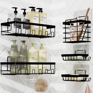 Organisateur de douche mural robuste sans perçage, lot de 5, étagère d'angle noire pour salle de bain - Product Image 1