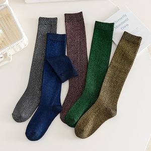 Collants mi-cuisses en lurex 80% coton 20% élasthanne pour femme, avec paillettes métalliques, pour fêtes et usage quotidien, chaussettes festives au-dessus du mollet - Product Image 3