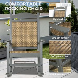 Sedia a dondolo da esterno con sedile e schienale imbottiti, telaio in HDPE resistente allo sbiadimento, in rattan PE, per portico - Product Image 6