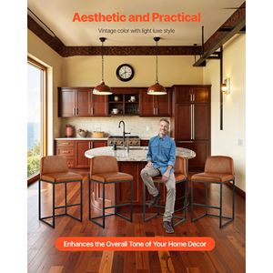 Set di 4 Sgabelli da Bar Moderni da 27 Pollici, Facile Montaggio, in Pelle PU con Gambe in Metallo e Schienale Incluso - Product Image 2