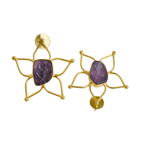 Boucles d'oreilles étoiles plaquées or avec pierre d'améthyste, style bohème, bijoux de mode pour femmes - Product Image 3