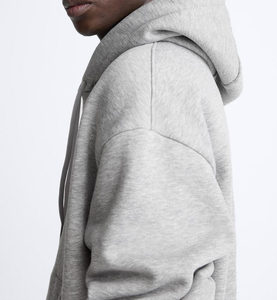 Sweat-shirt gris à capuche pour homme, manches longues, coupe ample, couleur unie, 100 % coton, poids moyen, avec cordon de serrage et poches - Product Image 3