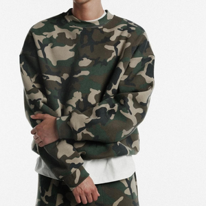 Sweat à capuche zippé pour homme, coupe ample, épaules tombantes, en coton, imprimé camouflage vintage usé, fabrication sur mesure - Product Image 3