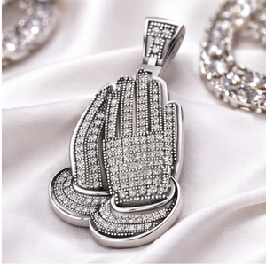 Luxury Iced Jesus Praying Hands Necklace 10K <b>Solid</b> <b>Gold</b> Rhodium Plated Moissanite Diamond <b>Pendants</b> Religious Custom Trendy Gifts - Product Image 4
